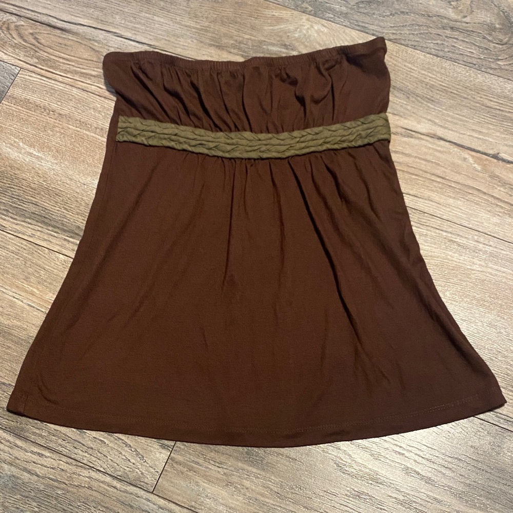 Weavers Chocolate Brown Crop Top with Olive Detail